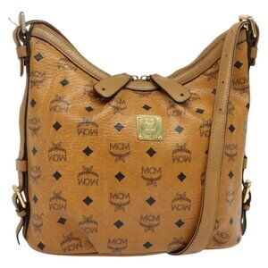 Authentic MCM Logogram Vicetos Shoulder Bag PVC Leather Brown Gold